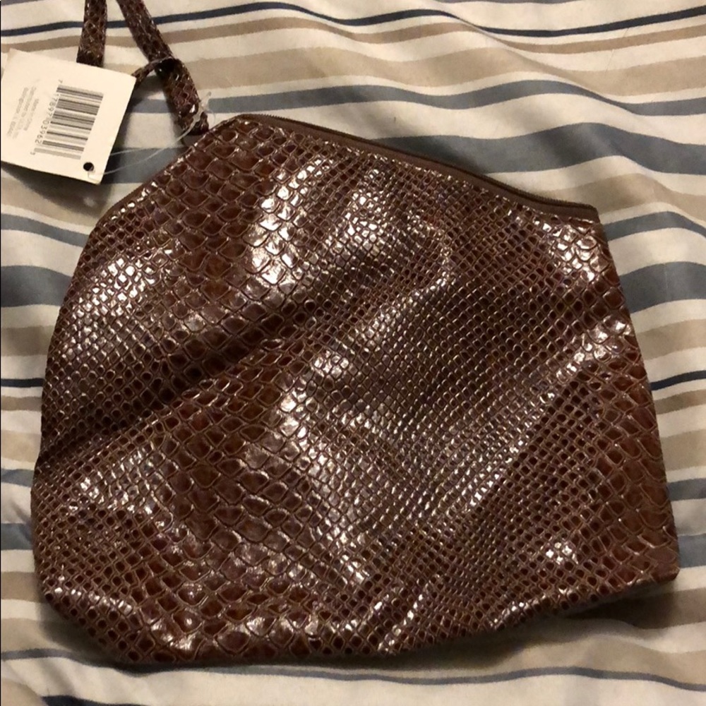 Brown crocodile makeup bag
